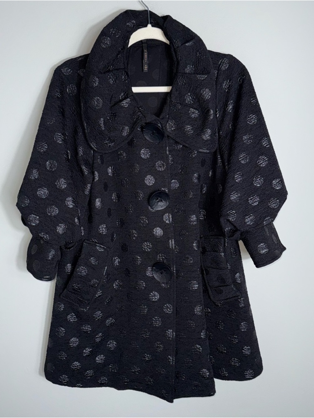 IC By Connie K Lightweight Jacket Coat-Black Polka Dots-Art to Wear-Small